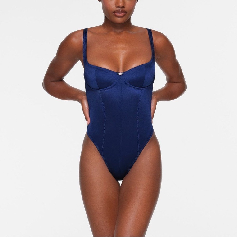 Skims Stretch Satin Neptune XS Bodysuit